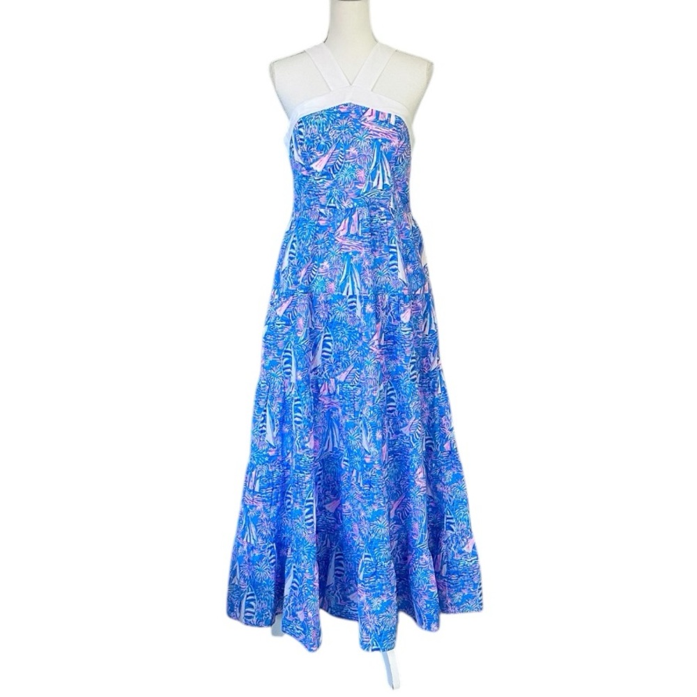 Lilly Pulitzer Jenette Halter Maxi Dress Boca Blue Its Sailabration Print NWT - Picture 4 of 16